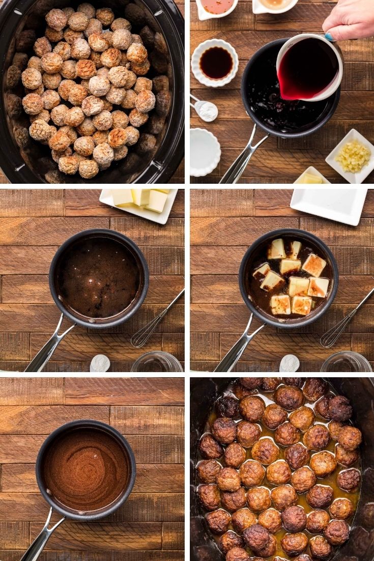 Step-by-step photos showing how to make Merlot meatballs.