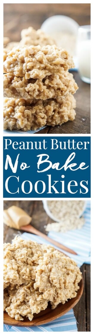 Peanut Butter No Bake Cookies are an easy classic the whole family will enjoy! They're made with just 6 ingredients and only take a few minutes!