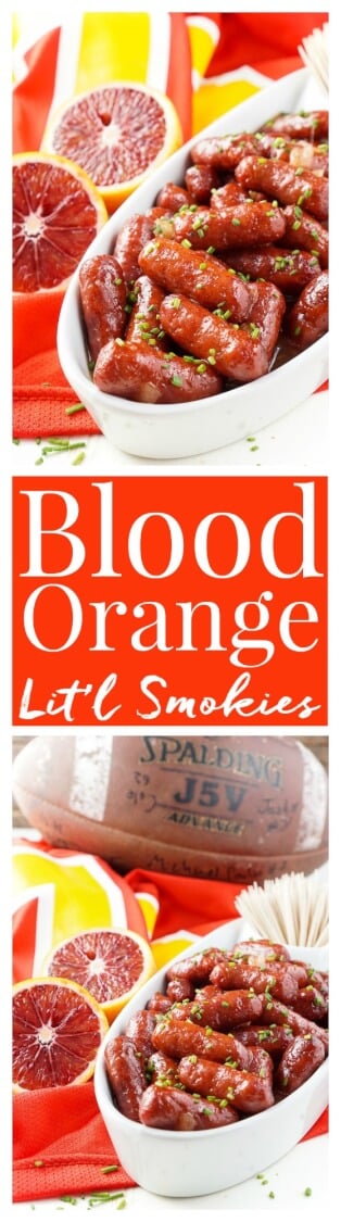 These Spicy Blood Orange Lit'l Smokies sausages are an easy appetizer with an Asian flair and a hint of heat that's perfect for game days! Made in the crock pot and ready in less than 2 hours!