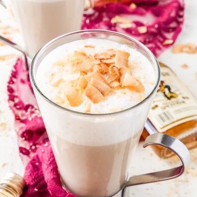 Mug of spiked coconut cocktail