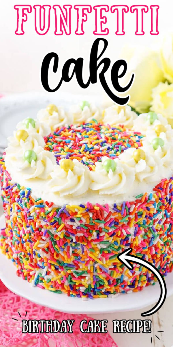 Homemade Funfetti Cake is the stuff birthday cake dreams are made of! Two layers of white cake are filled with rainbow sprinkles then wrapped in a rich white chocolate frosting that’s loaded with even more sprinkles! The finishing touch is a handful of Sixlets candies for decoration.

 via @sugarandsoulco