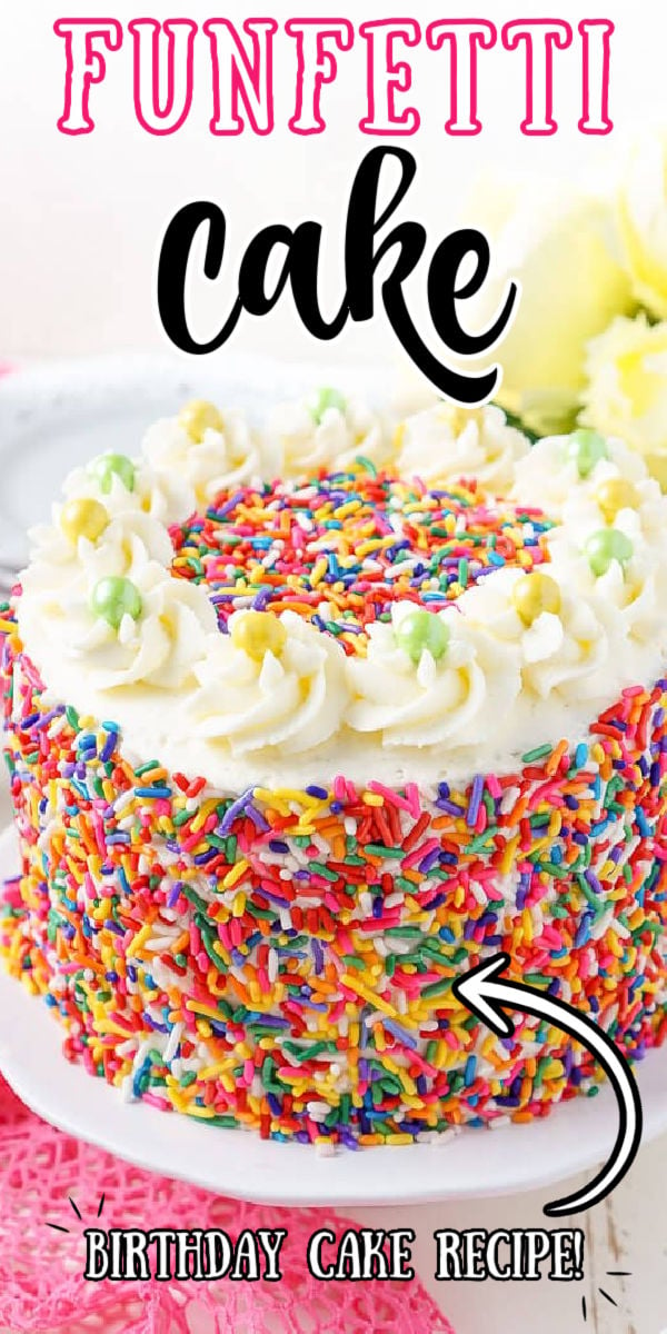 Homemade Funfetti Cake is the stuff birthday cake dreams are made of! Two layers of white cake are filled with rainbow sprinkles then wrapped in a rich white chocolate frosting that’s loaded with even more sprinkles! The finishing touch is a handful of Sixlets candies for decoration.

 via @sugarandsoulco