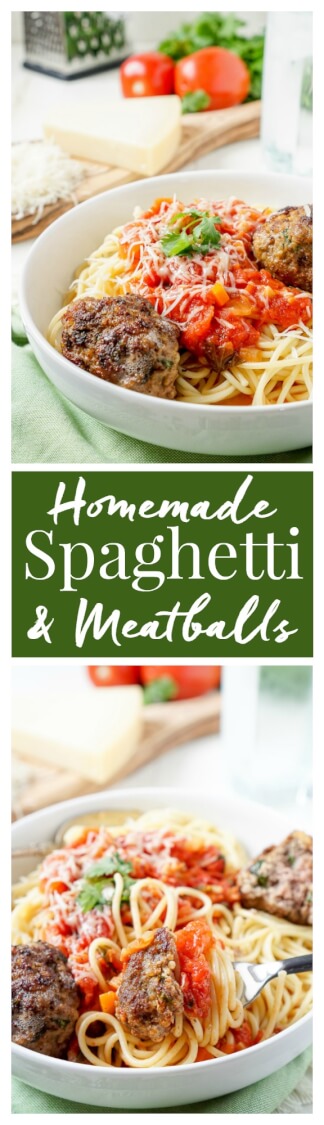 This Homemade Spaghetti and Meatballs recipe is loaded with classic Italian flavor the whole family will love! via @sugarandsoulco