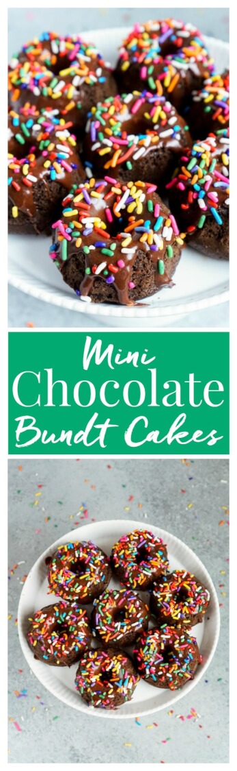 These Mini Chocolate Bundt Cakes are a classic little dessert made with a simple kitchen hack! via @sugarandsoulco