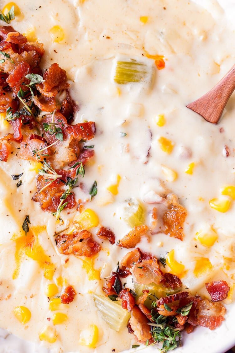 This New England Corn Chowder with Bacon is a slightly spicy adaptation of the down-home classic and still creamy and delicious as ever!