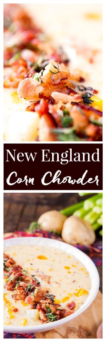 This New England Corn Chowder with Bacon is a slightly spicy adaptation of the down-home classic and still creamy and delicious as ever! via @sugarandsoulco