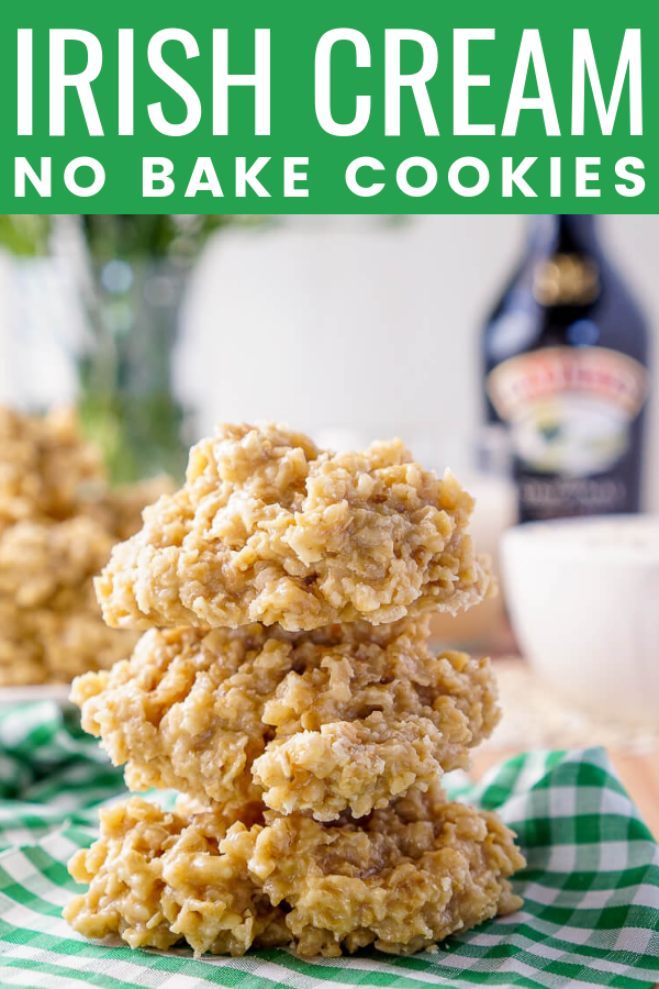 These Irish Cream No Bake Cookies are a boozy twist on the classic cookie recipe! Perfect for St. Patrick’s Day!