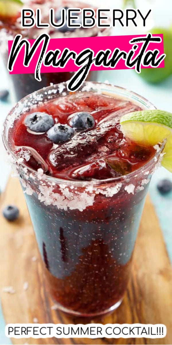 This Blueberry Margarita is made with ripe blueberries, lime juice, orange liqueur, and tequila for a fruity New England take on the classic cocktail! via @sugarandsoulco