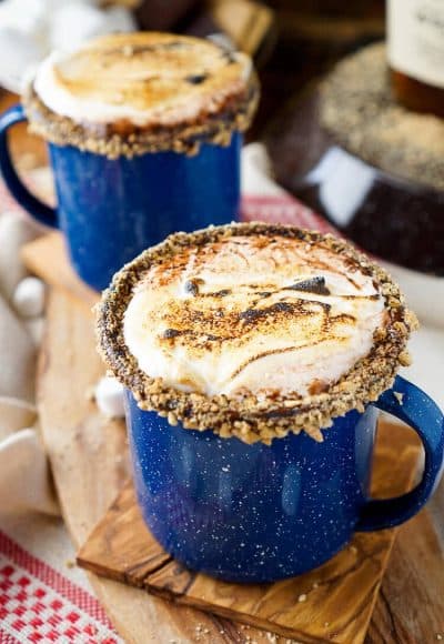 This Campfire S'mores Hot Chocolate Cocktail is laced with whiskey and honey for a smooth and cozy drink!