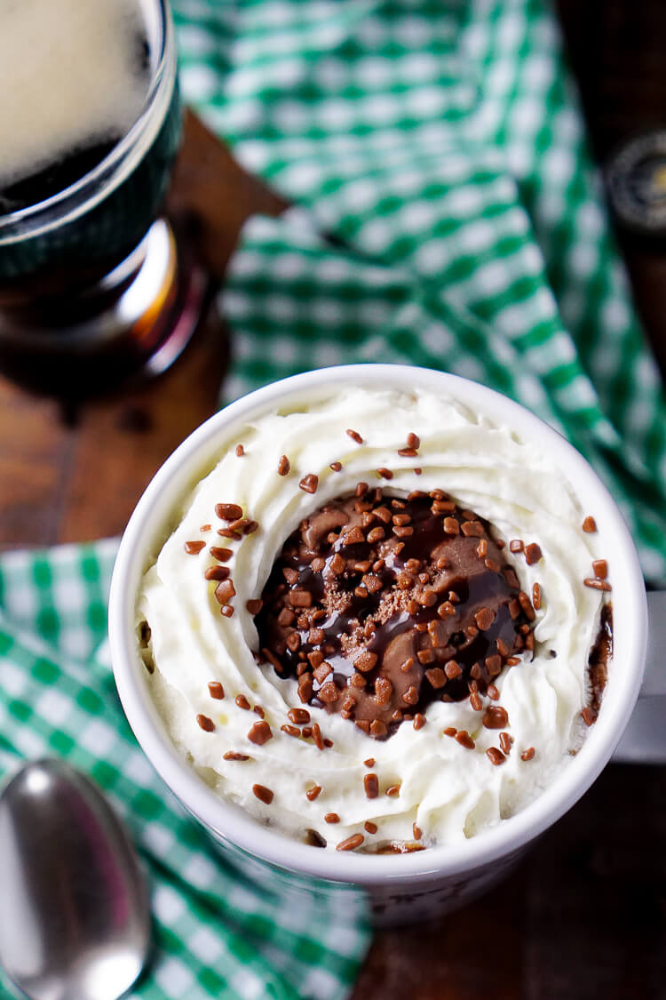 This Guinness Chocolate Mug Cake is ready in just 5 minutes and great for those nights when you want a little something sweet, fast!