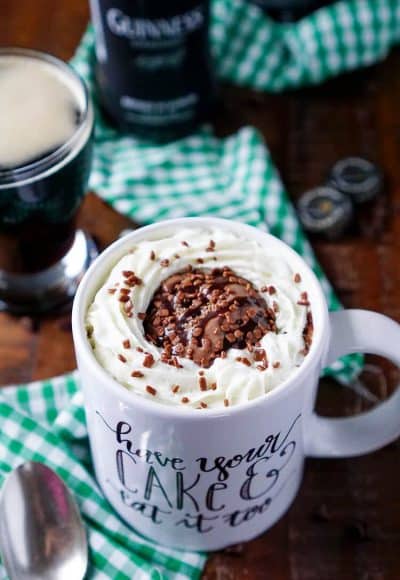 This Guinness Chocolate Mug Cake is ready in just 5 minutes and great for those nights when you want a little something sweet, fast!