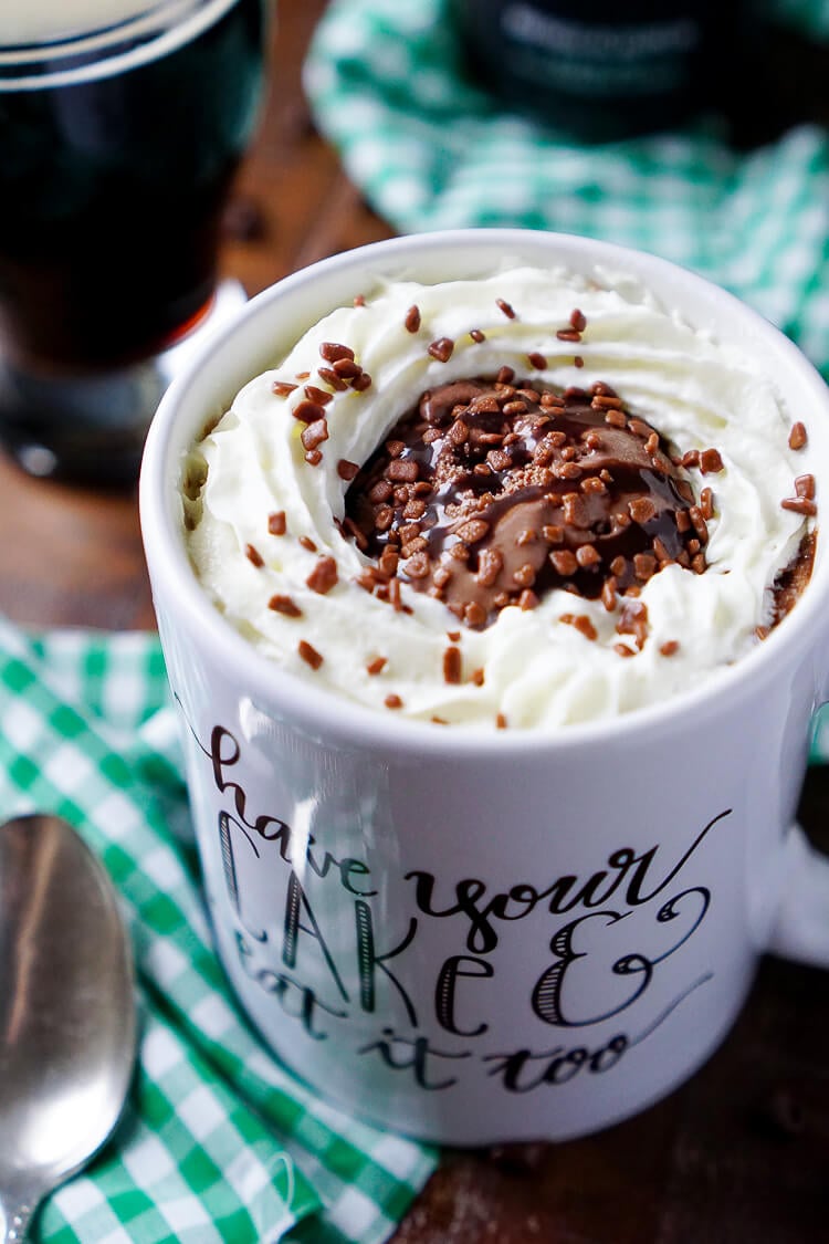 This Guinness Chocolate Mug Cake is ready in just 5 minutes and great for those nights when you want a little something sweet, fast!