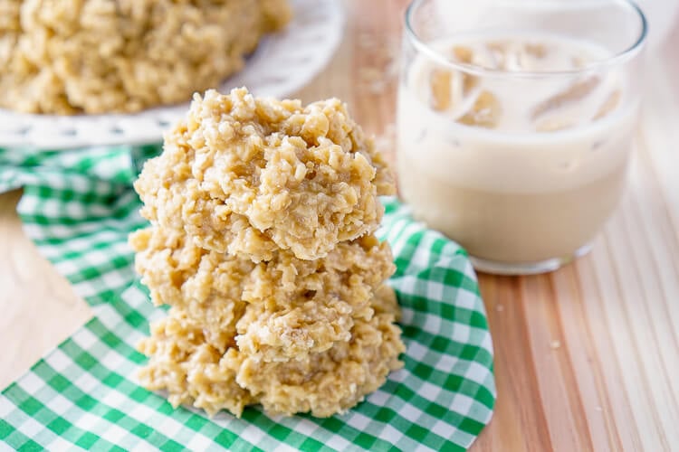 These Irish Cream No Bake Cookies are a boozy twist on the classic cookie recipe! Irish cream combined with sugar, butter, and oatmeal for a richly sweet treat that's perfect for St. Patrick's Day!