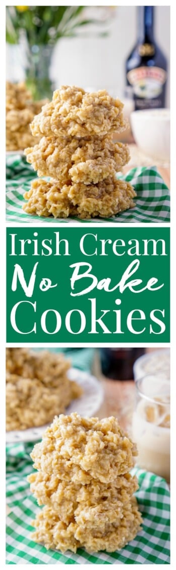 These Irish Cream No Bake Cookies are a boozy twist on the classic cookie recipe! Irish cream combined with sugar, butter, and oatmeal for a richly sweet treat that's perfect for St. Patrick's Day! via @sugarandsoulco