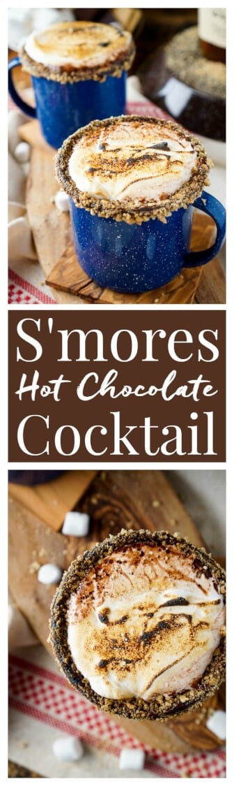 This Campfire S'mores Hot Chocolate Cocktail is laced with whiskey and honey for a smooth and cozy drink! via @sugarandsoulco