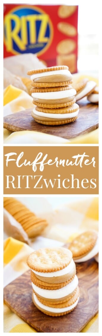 These Fluffernutter RITZwiches are a fun mix of two childhood classics! Who doesn't love peanut butter and marshmallow fluff sandwiched between two buttery RITZ crackers! It's the ultimate easy snack that's ready in just a 5 minutes! You can trade out the peanut butter for cookie butter or sun butter too! via @sugarandsoulco