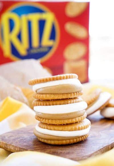 These Fluffernutter RITZwiches are a fun mix of two childhood classics! Who doesn't love peanut butter and marshmallow fluff sandwiched between two buttery RITZ crackers! It's the ultimate easy snack that's ready in just a 5 minutes! You can trade out the peanut butter for cookie butter or sun butter too!