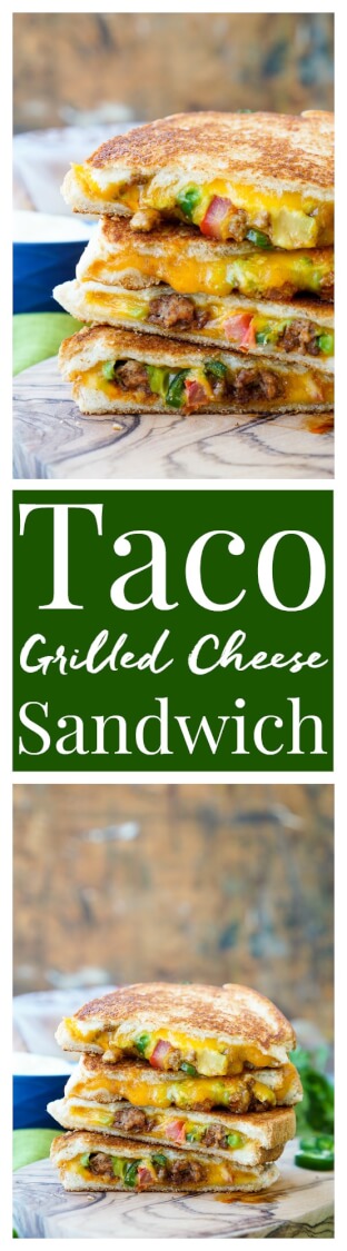 This Taco Grilled Cheese Sandwich can be customized just like a taco! The original recipe is packed with bold flavor and a little heat for a lunch or dinner that's sure to leave your mouth watering! via @sugarandsoulco