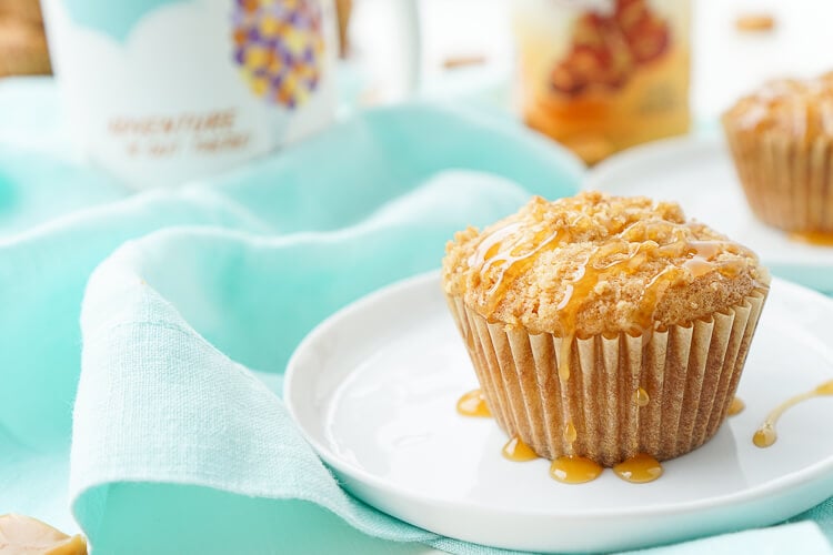 I loved these Caramel Muffins with my coffee this morning and they only took about 30 minutes to make! They're simply sweet with a gooey caramel center!