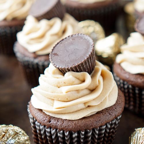 Cookie Butter Chocolate cupcake garnished with a Cookie Butter Cup Candy