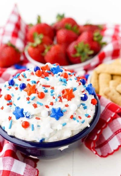 This Cake Batter Dip is made with just 4 ingredients and is ready in just 5 minutes! Change the sprinkle colors to customize it for any occasion!