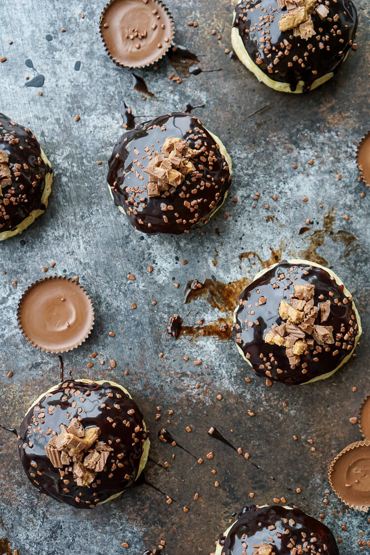 These Reese's Stuffed Puff Pastry Donuts are rich, decadent, and easy to make! Just 6 ingredients stand between you and chocolate-peanut butter bliss!