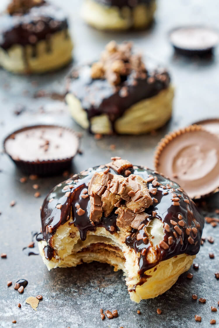 These Reese's Stuffed Puff Pastry Donuts are rich, decadent, and easy to make! Just 6 ingredients stand between you and chocolate-peanut butter bliss!