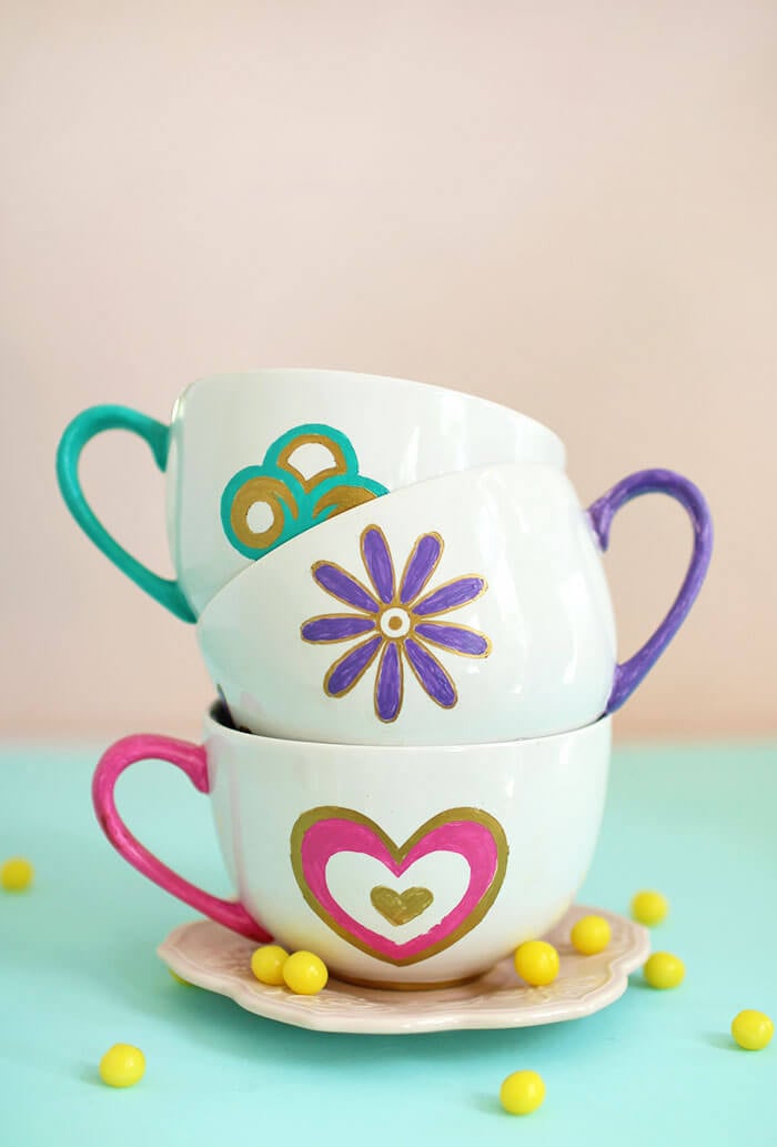 stack of cute colorful tea cups