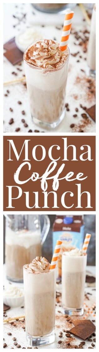 This Mocha Coffee Punch is bound to be a new party favorite by hosts and guests alike! It's easy to make and tastes amazingly creamy and delicious! Made with mocha iced coffee, sugar, milk, and vanilla ice cream, you'll love the fresh new take on the traditional party punch! via @sugarandsoulco