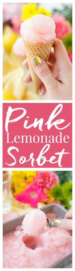 This Pink Lemonade Sorbet is a vibrant and fun no-churn summer treat. Just a little bit of hands-on work and let your freezer do the rest! via @sugarandsoulco