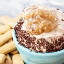 This German Chocolate Cake Batter Dip is made in less than 5 minutes with just 3 ingredients and is super addictive! You just can't beat that delicious mix of chocolate, coconut, pecans and caramel!