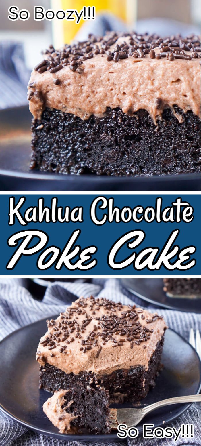 This Kahlua Chocolate Poke Cake is a chocolate cake that’s baked in, soaked in, and frosted with Kahlua. It’s the ultimate boozy dessert!

 via @sugarandsoulco