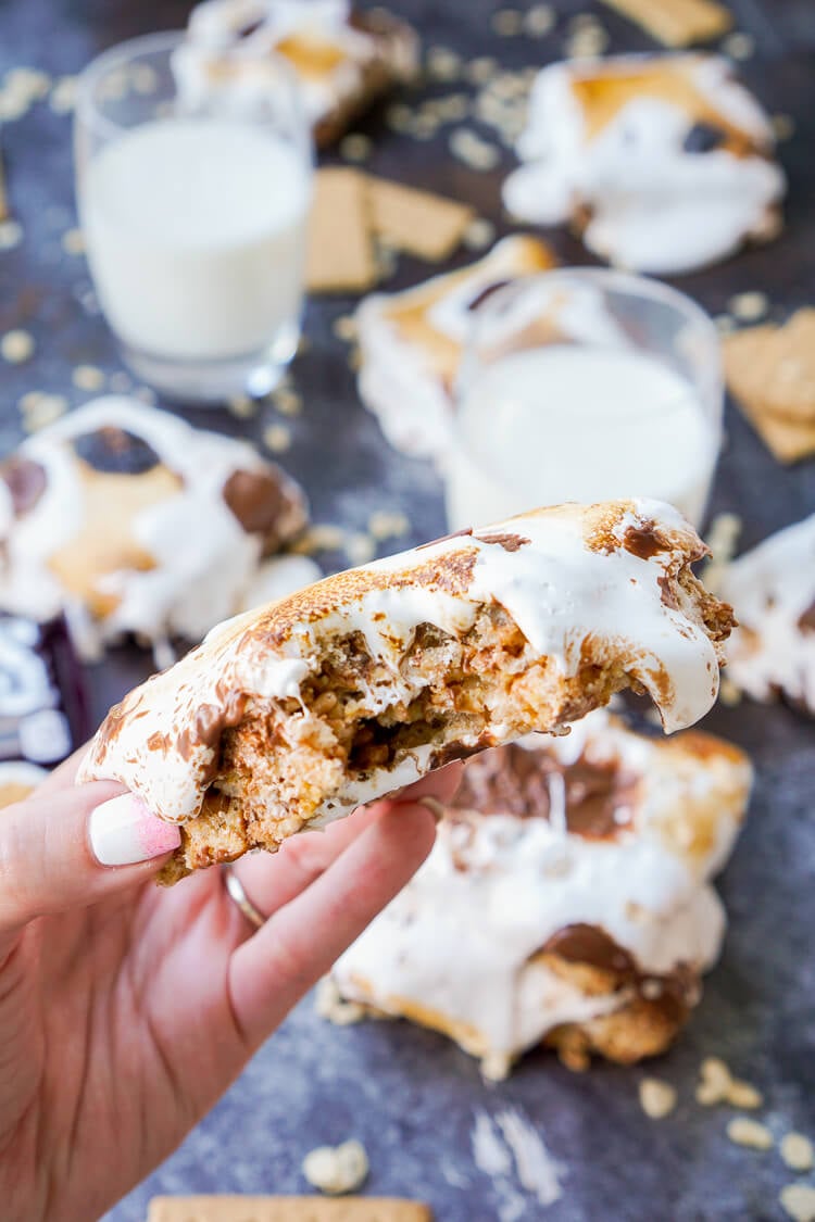 These S'mores Rice Krispies Treats are a fun way to enjoy the toasty summer dessert indoors or outdoors and all year long!