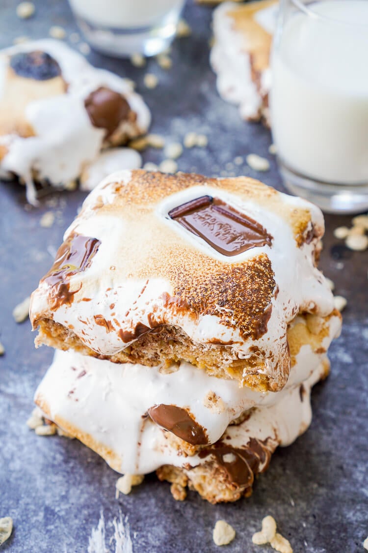 These S'mores Rice Krispies Treats are a fun way to enjoy the toasty summer dessert indoors or outdoors and all year long!