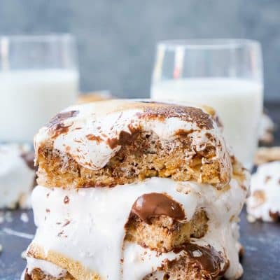 These S'mores Rice Krispies Treats are a fun way to enjoy the toasty summer dessert indoors or outdoors and all year long!