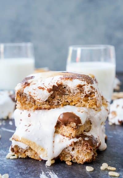 These S'mores Rice Krispies Treats are a fun way to enjoy the toasty summer dessert indoors or outdoors and all year long!