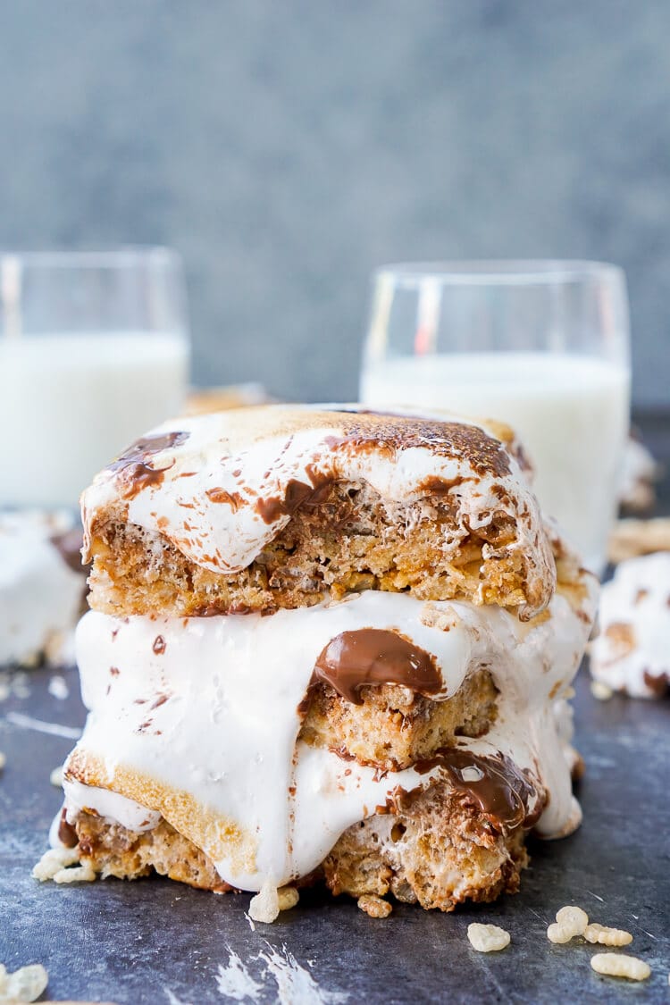 These S'mores Rice Krispies Treats are a fun way to enjoy the toasty summer dessert indoors or outdoors and all year long!