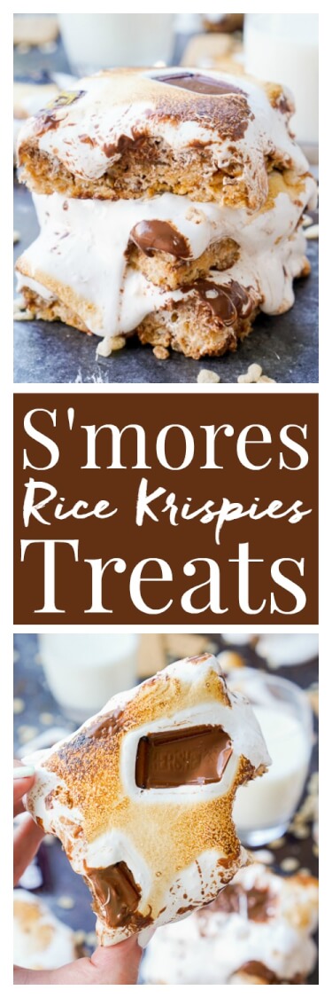 These S'mores Rice Krispies Treats are a fun way to enjoy the toasty summer dessert indoors or outdoors and all year long! via @sugarandsoulco