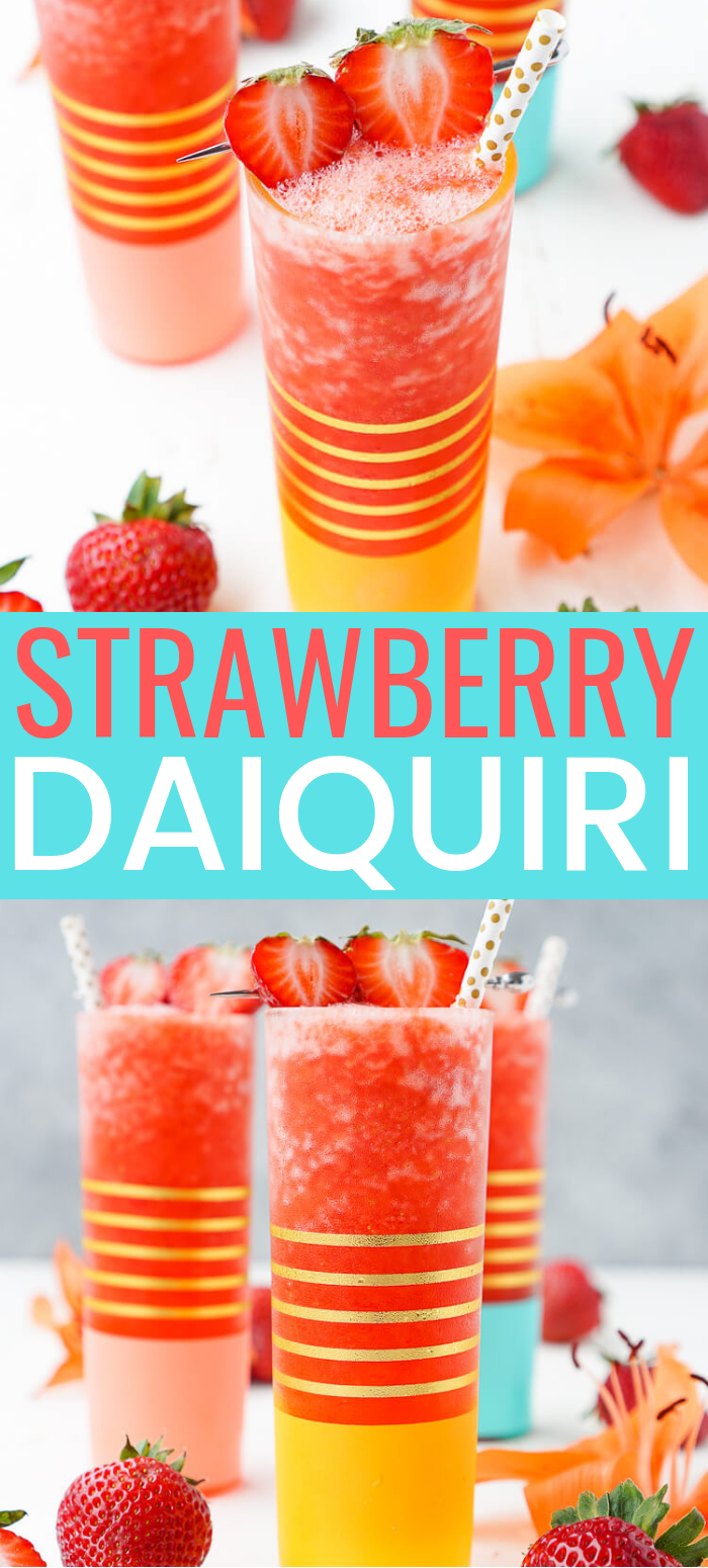 This really is the Best Strawberry Daiquiri recipe out there! It's a slushy blend of fresh strawberries, citrus, ice, and rum - it's easy to make and it will only take a couple of these frozen cocktails to have you feeling lively! via @sugarandsoulco