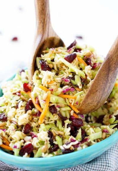 This Crunchy Ramen Noodle Salad is a light and delicious addition to your summer gatherings. No cooking required and it's ready in just 10 minutes!