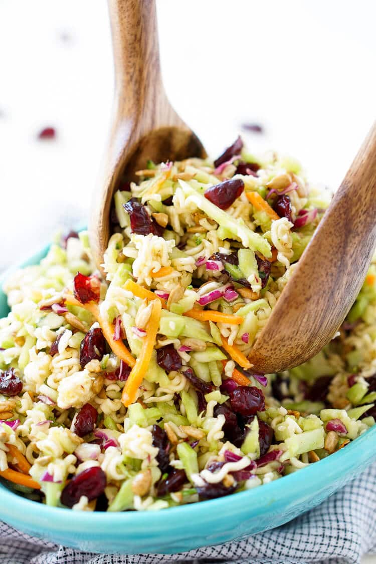 This Crunchy Ramen Noodle Salad is a light and delicious addition to your summer gatherings. No cooking required and it's ready in just 10 minutes!