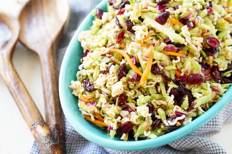 This Crunchy Ramen Noodle Salad is a light and delicious addition to your summer gatherings. No cooking required and it's ready in just 10 minutes!