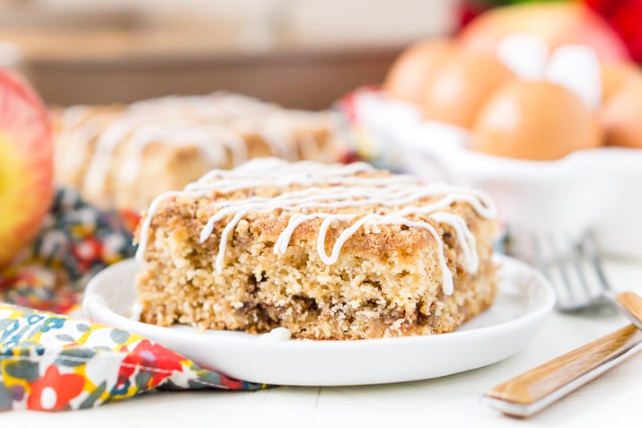 This Old Fashioned Apple Cake is made with warm spices, oatmeal, and apple jelly for a simple and delicious fall dessert!