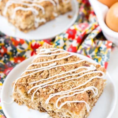 This Old Fashioned Apple Cake is made with warm spices, oatmeal, and apple jelly for a simple and delicious fall dessert!