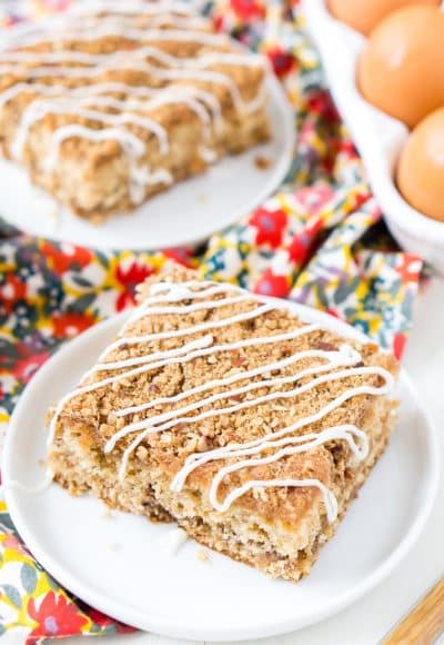 This Old Fashioned Apple Cake is made with warm spices, oatmeal, and apple jelly for a simple and delicious fall dessert!