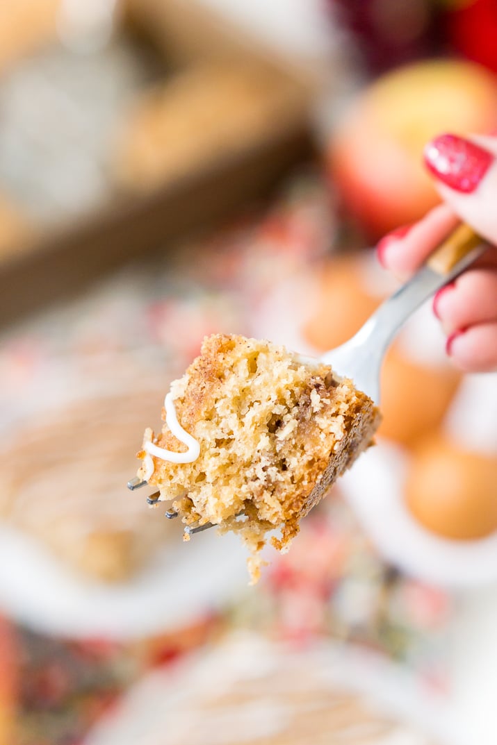 This Old Fashioned Apple Cake is made with warm spices, oatmeal, and apple jelly for a simple and delicious fall dessert!