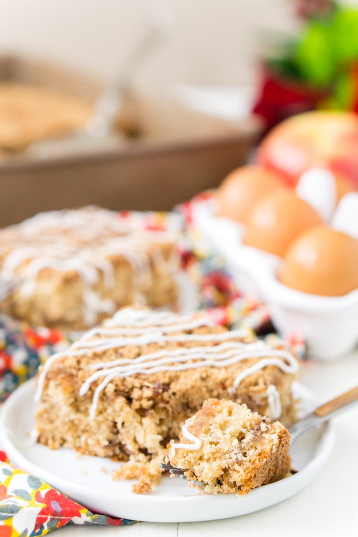 This Old Fashioned Apple Cake is made with warm spices, oatmeal, and apple jelly for a simple and delicious fall dessert!