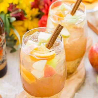 This Hard Apple Cider Sangria brings together the cozy flavors of fall in a crisp and refreshing batch cocktail!