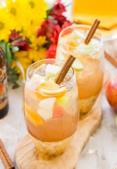 This Hard Apple Cider Sangria brings together the cozy flavors of fall in a crisp and refreshing batch cocktail!