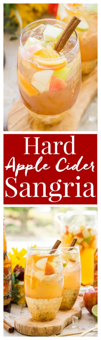 This Hard Apple Cider Sangria brings together the cozy flavors of fall in a crisp and refreshing batch cocktail! via @sugarandsoulco